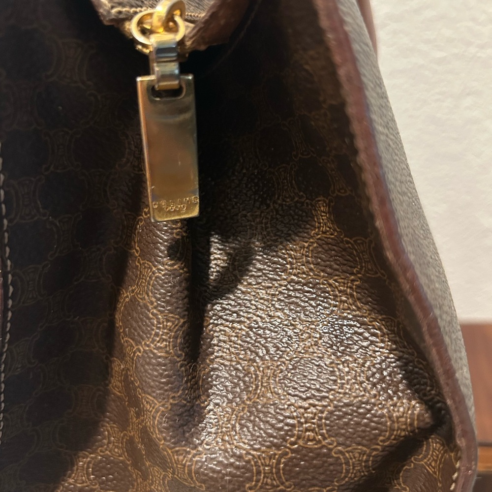 Celine Brown Macadam Top Handle Tote with Tan Leather Circular Handles - Picture 6 of 16